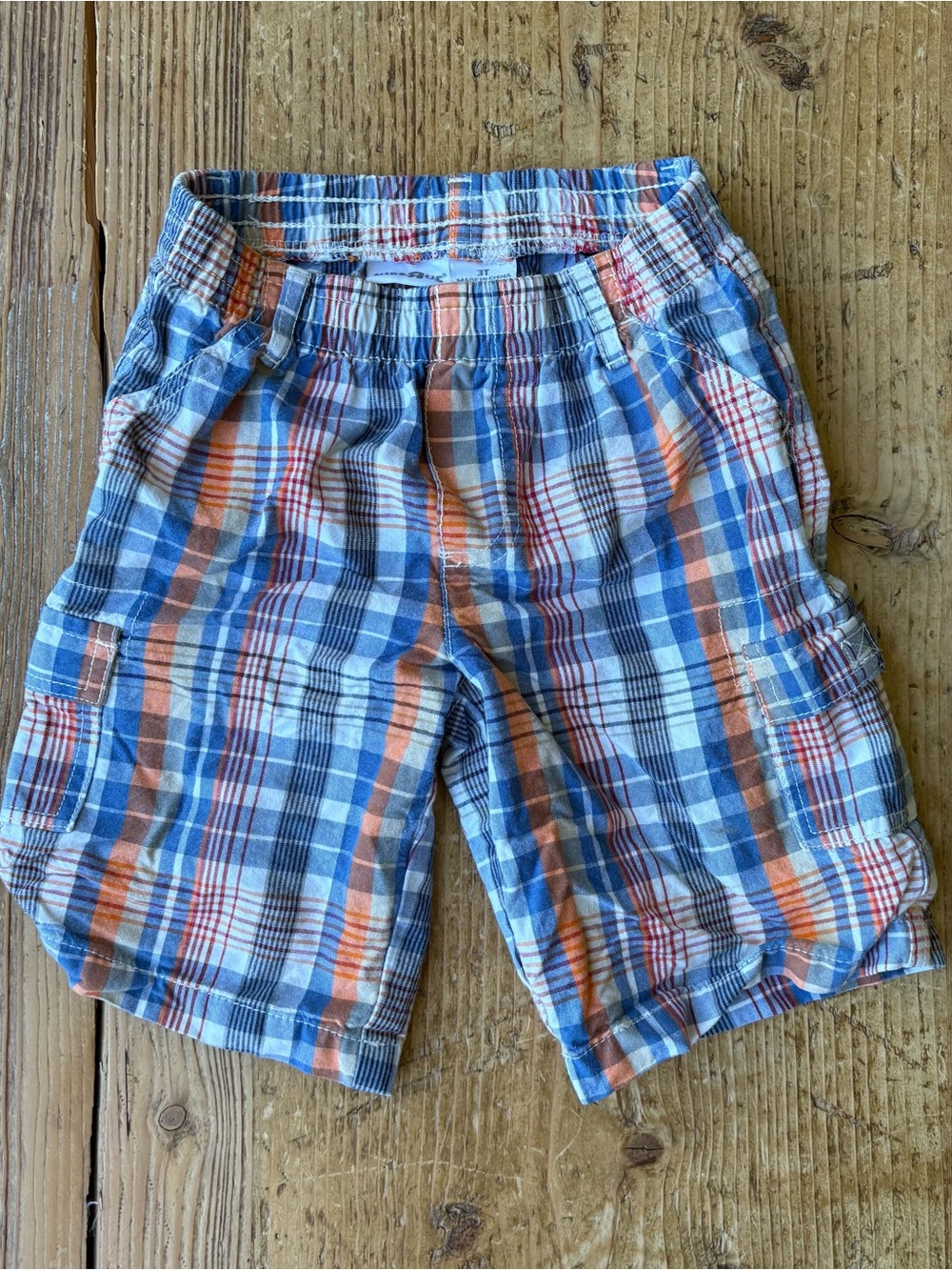 Toddler Vintage KidsRus Plaid Cargo Shorts - Blue & Orange